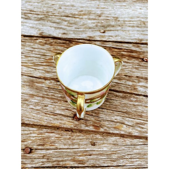 Antique Nippon Hand Painted Roses 3 Handle Loving Cup Small - Picture 6 of 12